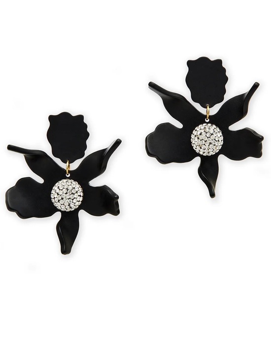 Lele Sadoughi Jewelry - Lele Sadoughi Large Crystal Lily Pierced Earrings Matte Jet Black NWOT